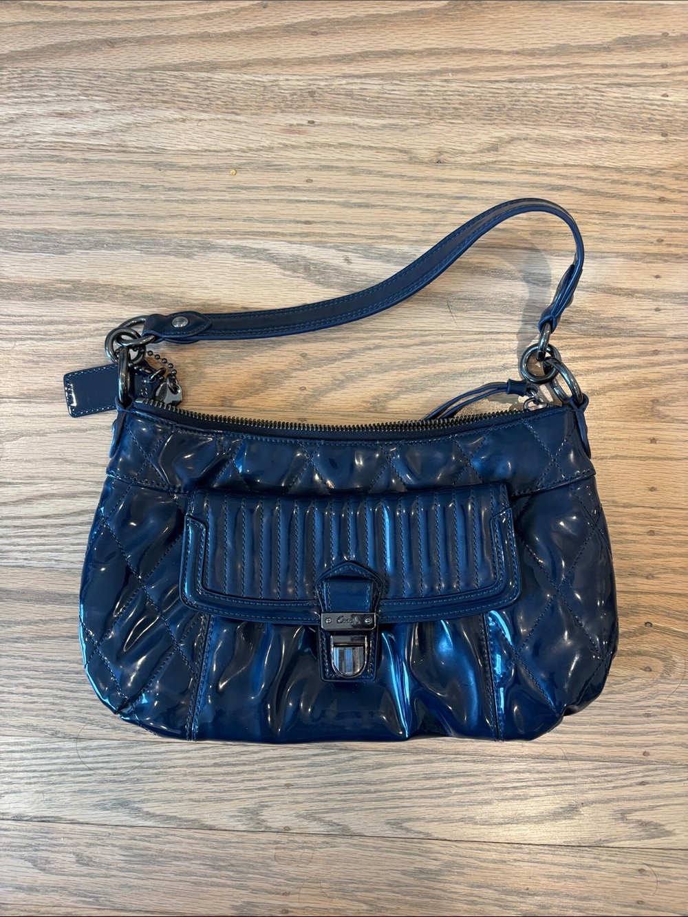 Coach Patent Leather Shoulder Bag in Deep Blue/Navy